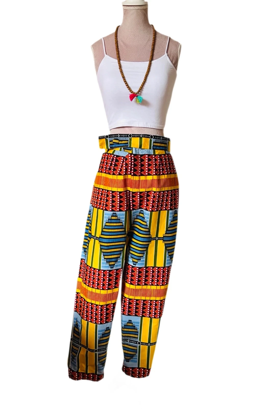 🧡🌈Handmade African Ethnic Boho Festival Pants Afro Chic Wax Cotton Pants 42/44💛🌈 – photo 10
